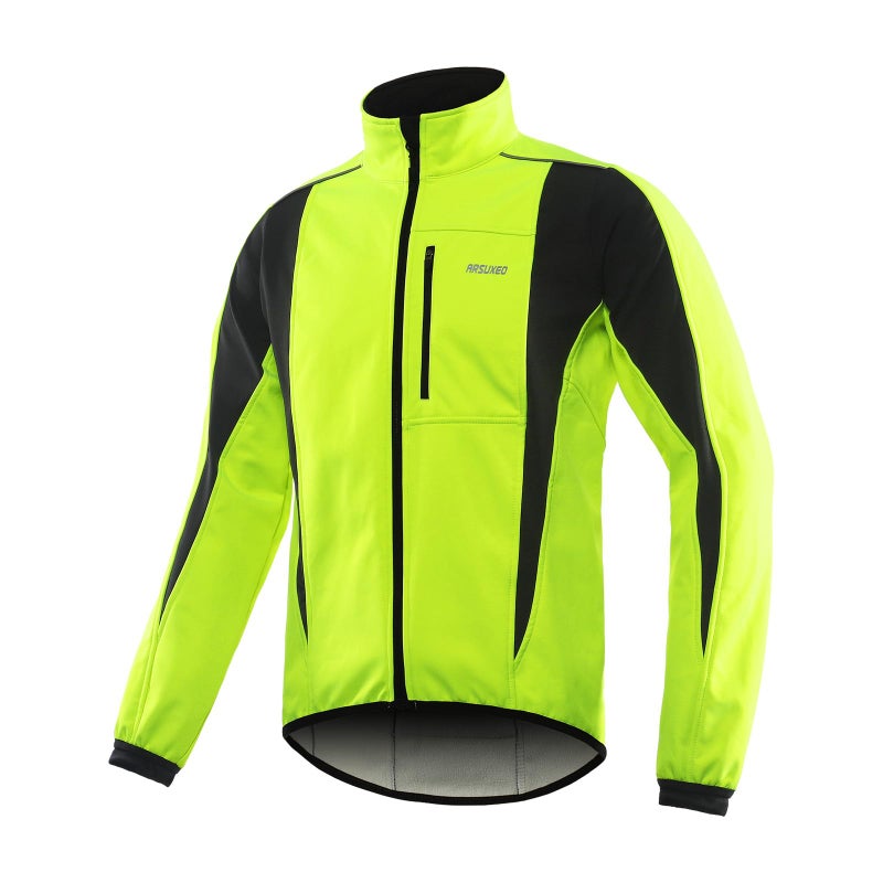 ARSUXEO Winter Warm UP Thermal Softshell Cycling Jacket Windproof Waterproof Bicycle Mountain Bike Clothes 15-K Green Size XX-Large - Image 1